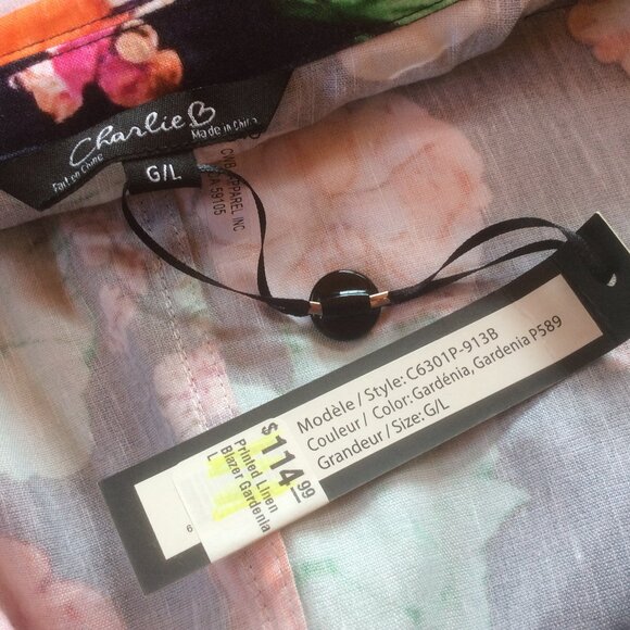 Charlie B Gardenia Print Linen Blend NWT Colorful Floral Blazer Size Large - Picture 5 of 8